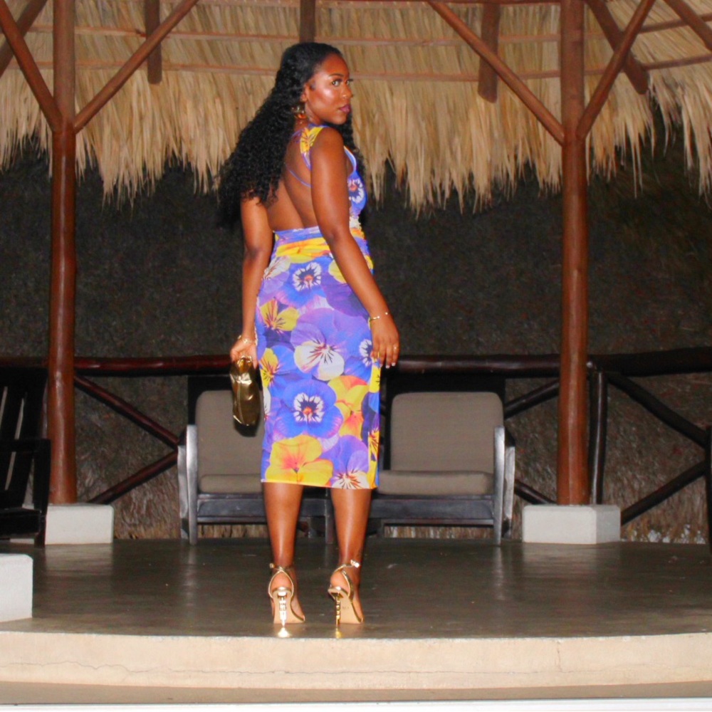 Zara Backless Floral Dress - Purple and Yellow